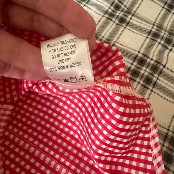 Tyler Boe Red White Gingham Cotton Button Down Ruffle Neck Sleeveless Top NWT 10 - Picture 14 of 16